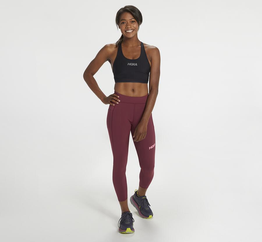 Hoka Australia One One Performance Crop Tight - Womens Pants Brown - SQOMN-8506